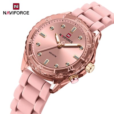 NAVIFORCE horloge met roze gefumeerde siliconen polsband, roze wijzerplaat en roze horlogekast voor dames met stijl ( model 7115 PP )