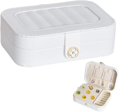 Elegante 2-laagse sieradenopbergdoos van PU-leer voor ringen, armbanden en oorbellen - Draagbaar en compact (Wit)