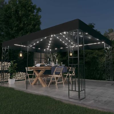 vidaXL - Prieel - met - dubbel - dak - en - LED-lichtslinger - 3x4 - m - antracietkleur