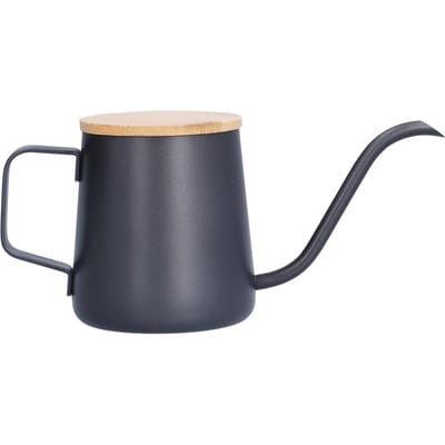 350ml Roestvrijstalen Koffiepot Lange Smalle Tuit Handmatige Koffiezetketel met Bamboe Deksel black