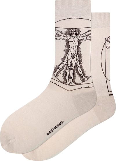 Kunst sokken - Vitruvian Man: Leonardo da Vinci - Sokken Dames 36 40 - Biologisch Katoenen Sokken - funny socks happy - Vrolijke Sokken - Grappige Sokken - Sokken Cadeau