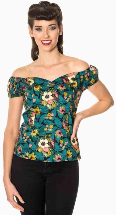 Dancing Days - TROPICAL HOLIDAY Off shoulder top - L - Zwart