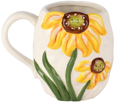 Dekoratief | Mok 'Sunflower', wit/geem, keramiek, 16x12x12cm | A260589