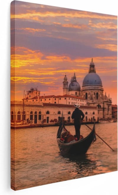 Artaza Canvas Schilderij Zonsondergang - 30x40 cm - Klein - Wanddecoratie Skyline - Muurdecoratie Venetië - Kamer Accessoires Boot