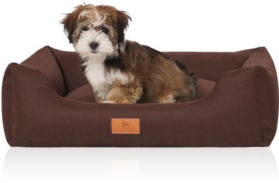 Knuffelwuff Hondenbed Lotte van velours met fijn handgeweven karakter M-L 85 x 63cm bruin