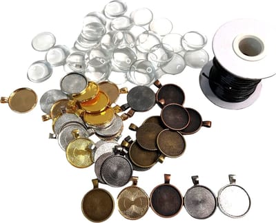 MGM Trading - DIY Sieraden Maakset - 71-delige Set met 35 Glazen Cabochons, 35 Ronde Bezel Trays in 7 Kleuren, en Kettingkoord voor Fotosieraden