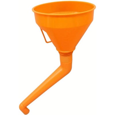 Duurzichtige Plastic Olietrechter 145mm met Ergonomisch Gebogen Handvat & Morsbestendig Helder Oranje voor Tractoren, Dieselmotoren, Generatoren, Motorfietsen, Auto's oranje