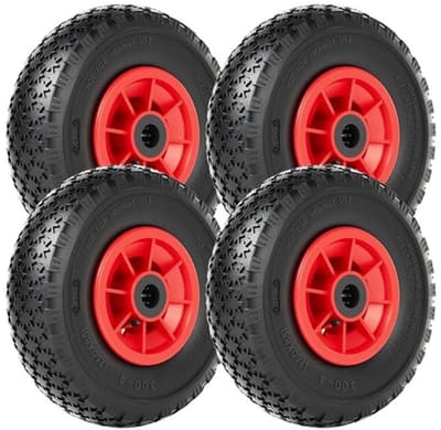 Complete set van 4 handtruckbanden 3.00-4 met binnenband en stevige velg