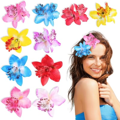 SnelShoppen - 10 Stuks Bloem Haar Clips, 2 Stijlen Orchideeën Haarspelden, Hawaii Floral Haar Clips voor Bruiloften, Vakantie, Strand, Zomer Feest, Bo