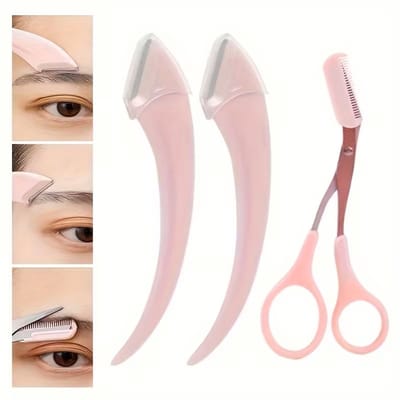 3-delige Wenkbrauwverzorgingsset – Voor Links- en Rechtshandigen - Wenkbrauw schaar - wenkbrauw mesje - wenkbrauw trim set - Roze