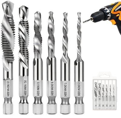Complete 6-delige Schroefdraad Tapset voor Metaal en Hout, Inclusief M3 M4 M5 M6 M8 M10, Hexaalkop Boor en Tap Combinatie