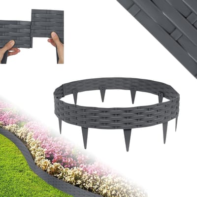 Gazonrand Kunststof - Bloembegrenzing Tuinpalissade - Tuinpaden Aflijnen - Flexibele Rotanlook - 5 Meter Set - Antraciet