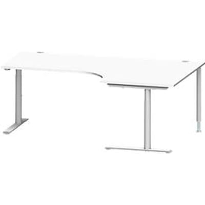 Schäfer Shop Genius hoekbureau MODENA FLEX 90°, aanbouw rechts, C-voet ronde buis, B 2000 mm, wit/wit