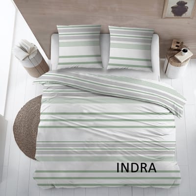 Sleepnight Dekbedovertrek Flanel Indra Groen - 140 x 200/220 cm + 1 kussensloop - [Grijs,Groen]