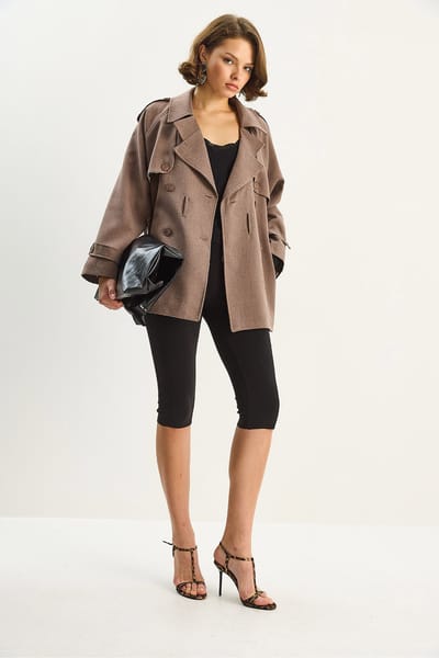 Katoenen Blend Midi Trenchcoat met Knoopsluiting