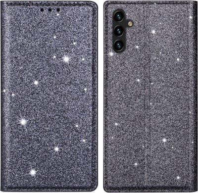 Coverup Hoesje - Geschikt voor Samsung Galaxy A35 Hoesje - Coverup Glitter Book Case - Grijs