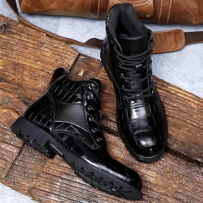 Nieuwe Herfst Retro Imitatie Krokodillenleer Herenschoenen Leren Schoenen Mode Heren Mid-top Laarzen Martin Boots Heren 48