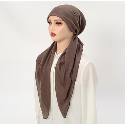 Muslim Effen Kleur Hijab Caps voor Vrouwen Innovatief Ontwerp Lange Katoen Linnen Zachte Elasticiteit Hoofddoek Vrouwelijke Zakdoek beige