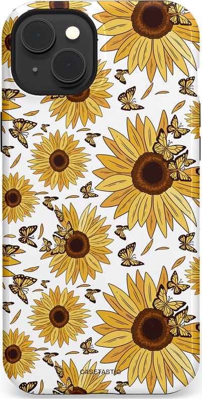 Casetastic Hoesje Geschikt voor Apple iPhone 15 Plus Magsafe - Stijlvolle Beschermende Duo-layer Case - Zonnebloem Zomer met vlinders