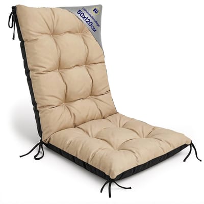 Tuinstoelkussens Hoge Rug 50x120 cm - Kussens voor Tuinstoelen & Standenstoel Terrasstoel Beige Stoelkussens Tuin Zitkussen Extra Dik 10 cm met Bindlinten