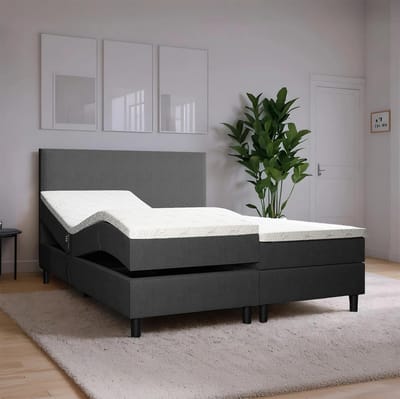 Elektrische Boxspring Simpel - 160x200 cm - Antraciet - Pocketvering - Stof - Inclusief Splittopper - Bed compleet