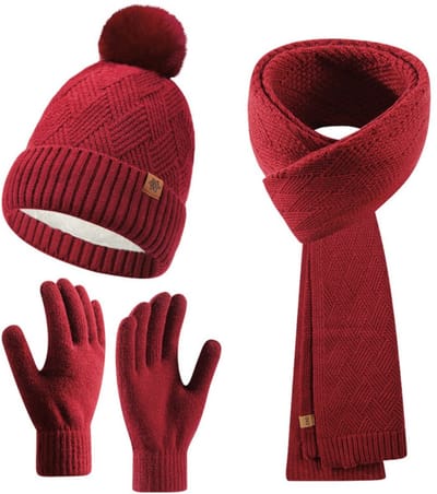 Set van 3 mutsen, sjaals en handschoenen - Muts 22x27cm - Geschikt voor hoofdomtrek 54-58cm - Sjaal 180x28cm - Handschoenen 23x9cm - Set voor warme buitenkleding in de herfst/winter - Benodigdheden voor de herfst/winter - Warme kleding
