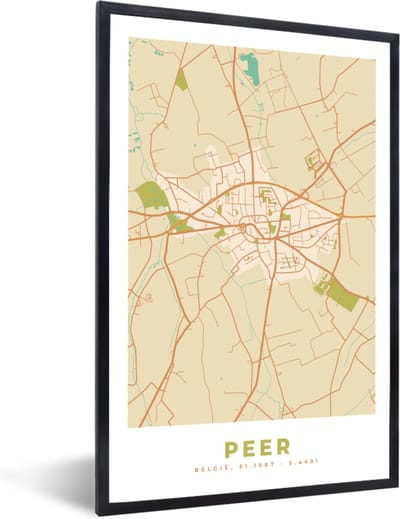 Fotolijst incl. Poster - België - Kaart - Plattegrond - Stadskaart - Peer - 40x60 cm - Posterlijst