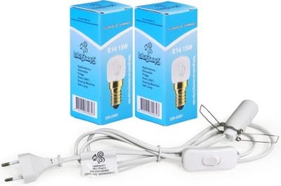 E14 Fitting, Kabel 1.8mtr, 2x gloeilamp (o.a. voor Zoutlamp) - Inc Aan/Uit Schakelaar - Extra Lange Kabel - LalaShops