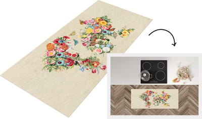 Keukenloper - Loper keuken - Kaart - Bloemen - Vintage papier - 120x50 cm - Keukenloper vinyl