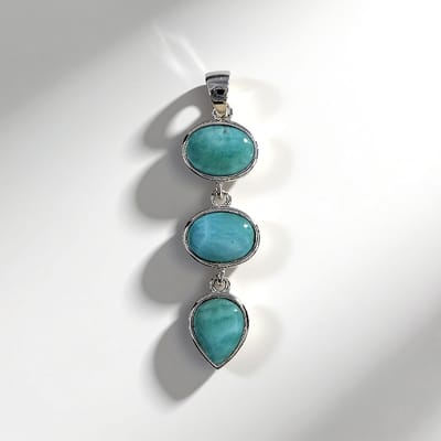 Cavill - Zilveren Larimar Hanger 7 5 ct - 925 Sterling Zilver Gerhodineerd - Peervormige en Ovale Cabochon - Blauw Edelsteen Sieraad Elegant