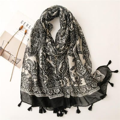 Écharpe Paisley de Luxe Mode pour Dames Femmes Châle en Coton et Lin à Franges Quatre Saisons Polyvalent Hijab Musulman 90*180Cm 90x180cm gray