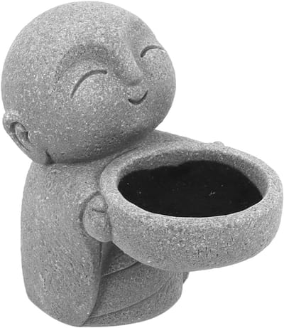 Boeddhabeeld Zandsteen - Zen Monnik - Meditatie Decoratie - Imitatie Blauwe Afwerking - Klein Formaat - Zandkleurig