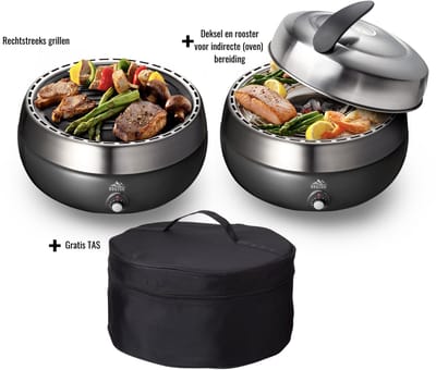 BBQ2GO met DEKSEL en TAS voor direct en indirect grillen. Een rookvrije Houtskool Barbecue - Tafel BBQ - Geschikt voor 2 - 5 Personen - Draagtas