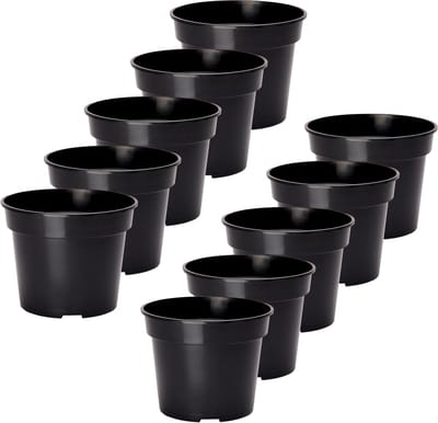 Garronda Plantenpot Bloempot - Kunststof - Rond - Plantenbak – Zwart - 10 Stuk - Zwart, 20cm H=16.3cm - GD-NIC-SBX90