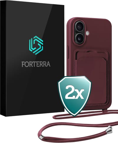 Hoesje Geschikt voor iPhone 16 Plus Pashouder Case Siliconen Hoes Met Koord - Hoes Geschikt voor iPhone 16 Plus Met Telefoonkoord Hoesje Back Cover Met Pasjeshouder - Aubergine - 2 PACK