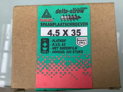 Deltafix spaanplaatschroef platkop / kruiskop r.v.s. a2 4.5 x 35 mm 200 st.