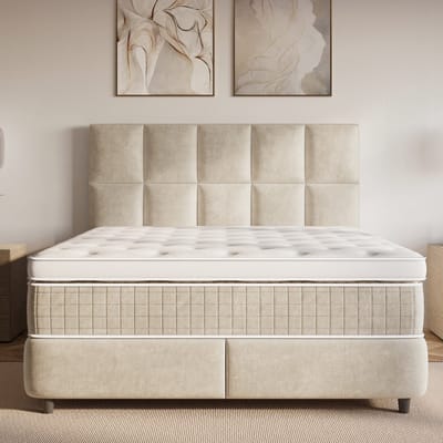 Opbergboxspring 140x200 - Neroli Beige - Dreamhouse - Velvet - Incl. Matras & Topper