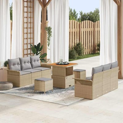 vidaXL - Tuinbank - Set - 9 - st - 8-Aantal - zitplaatsen - Beige - en - Lichtgrijs
