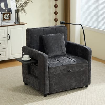 MODENUIT Slaapbank 167 x 79 x 83 cm - Verstelbare Rugleuning En Opbergruimte - Voor Woonkamer - Chenille Donkergrijs