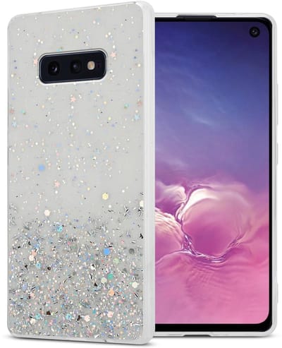 Cadorabo Hoesje geschikt voor Samsung Galaxy S10e in Transparant met Glitter - Beschermhoes van flexibel TPU silicone met fonkelende glitters Case Cover Etui