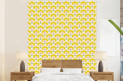 Behang - Fotobehang Design - Retro - Seventies - Geel - Breedte 225 cm x hoogte 280 cm