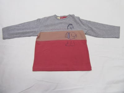 petit bateau , jongen , t-shirt lange mouw , grijst , orange, rood , 18 maand 81