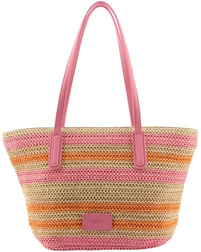 SEIDENFELT MANUFAKTUR shopper Savonlinna Shopper Natural Straw With Pink & Orange Stripes veelkleurig