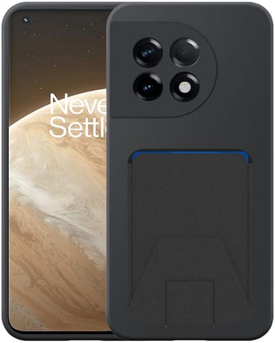 Geschikt voor OnePlus 11 Telefoonhoesje met Verstelbare Leren Pasjeshouder - Flexible Back Cover Case Siliconen TPU with Adjustable Leather Cardslot - Zwart - Smartphonica geschikt voor OnePlus 11