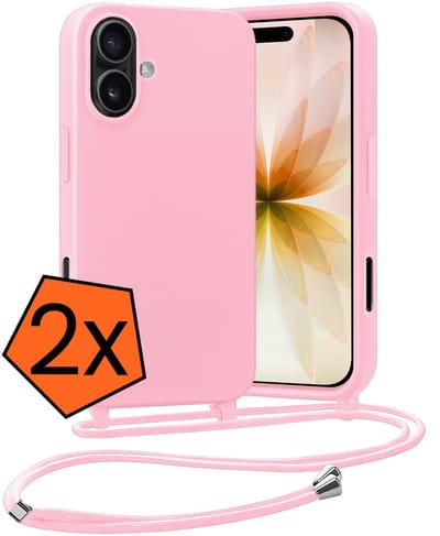Hoesje Geschikt voor iPhone 17 Hoes Met Telefoonketting - Backcover Geschikt voor iPhone 17 Case Met Koord - Lichtroze - 2 PACK