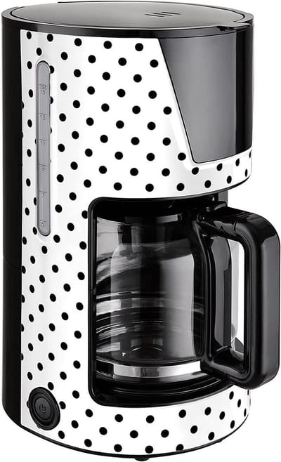 Famanu - TKG CM 1045 WBD N Retro filterkoffiezetapparaat met 1,5 l inhoud, glazen kan, voor maximaal 12-15 kopjes, 900 watt, wit/zwart