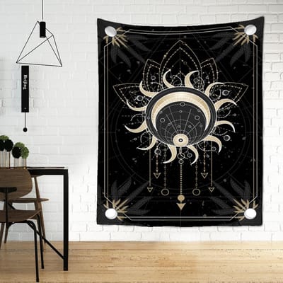 Tarotkaart Wandtapijt Wandhanger Tapiz Hippie Hekserij Mysterie Constellatie Kunst Slaapzaal Woondecoratie 95x70cm black