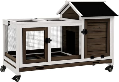 PawHut Konijnenhok Dennenhout, staal 108L x 58B x 73,5H cm Koffiebruin