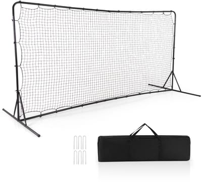 COSTWAY 372,5 x 182,5 cm Voetbalnet Voetbaluitrusting met Weerbestendig Net Draagtas en 6 Grondspikes Trainingsnet voor Speeltuin