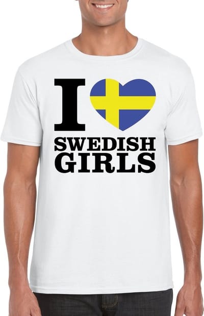 I love Swedish girls t-shirt wit heren - Zweden shirt S